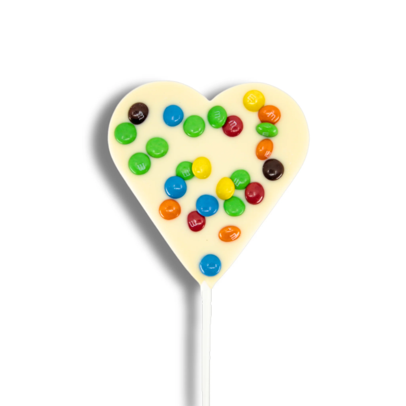 Freckleberry M&M’s Heart Pop – WHITE CHOC 45g