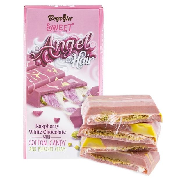Dubai Angel Hair Raspberry White Chocolate filled with Cotton Candy & Pistachio Cream Block 170g